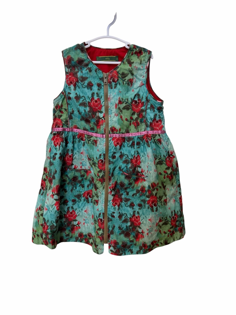 Oilily Teal Dress with Red Floral Print